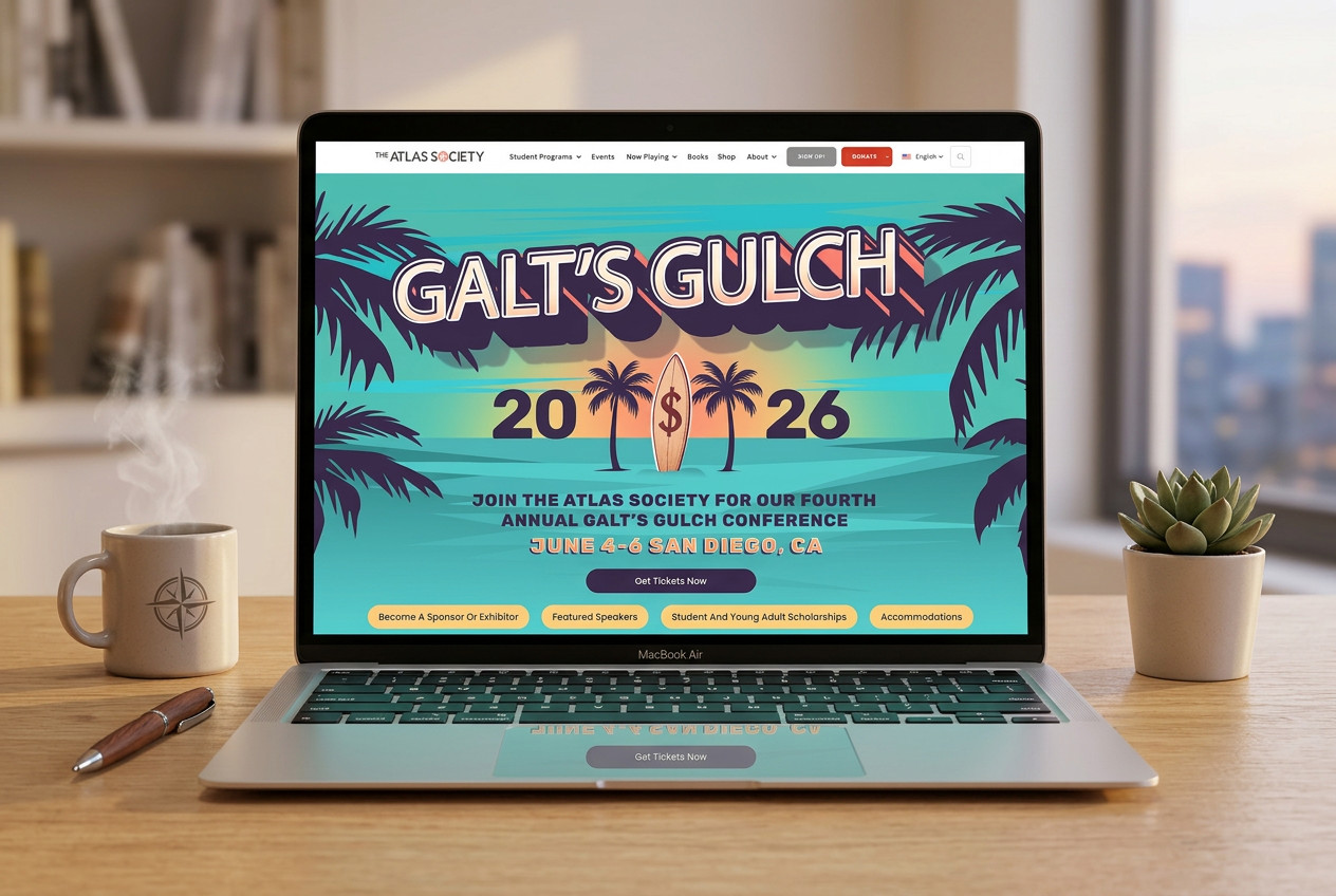 Landing Page for the Atlas Society’s Galt’s Gulch Event